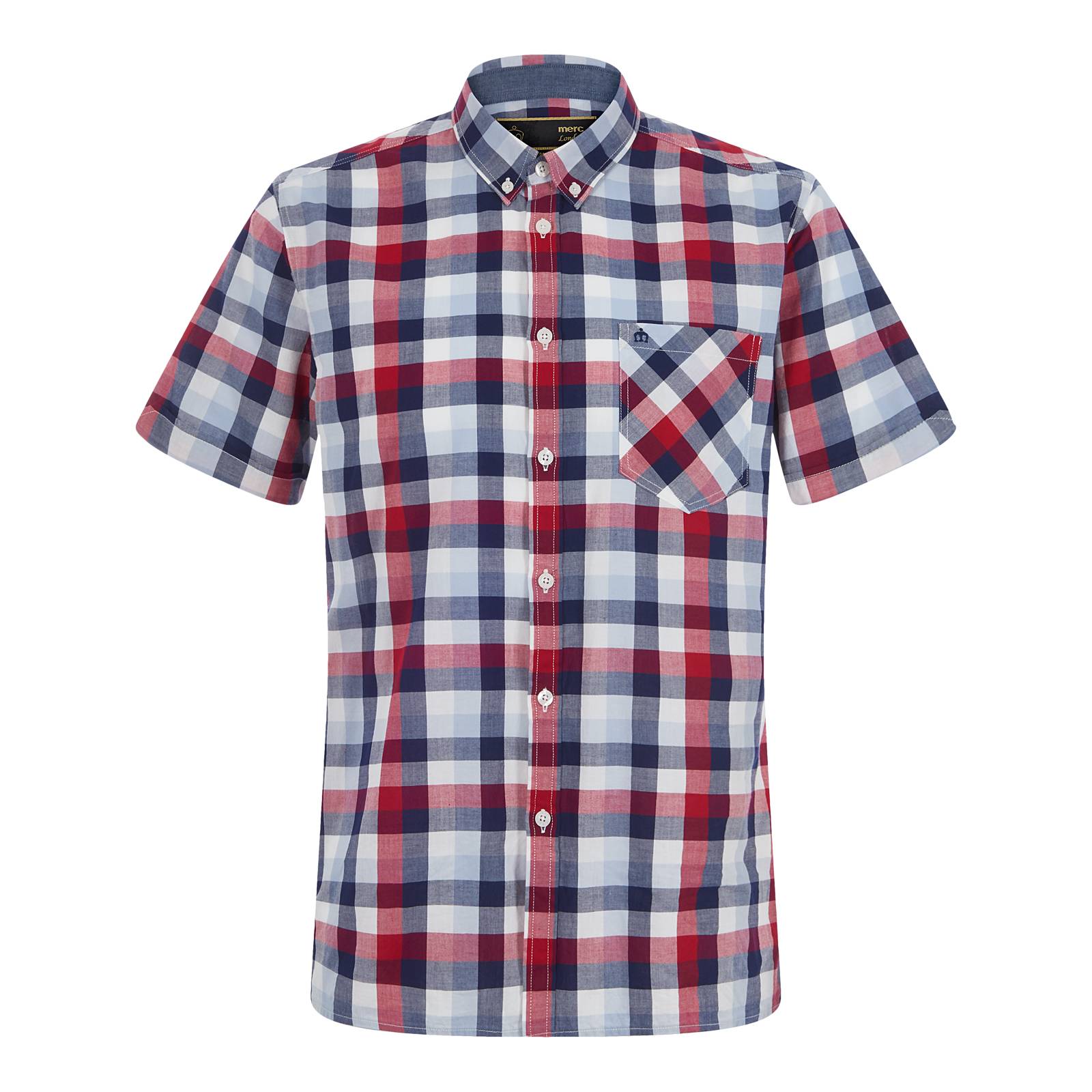 Рубашка Ashford Рубашка AshfordButton Down<br>Мужская рубашка с коротким рукавом, пошитая из тонкого сорочечного хлопка, – первоклассной «дышащей» ткани (легкой, но при этом очень прочной), долговечной, немнущейся и неприхотливой в уходе. Крупный клетчатый узор, выполненный в приятной и сбалансированной цветовой гамме, навеян тенденциями современной моды и выглядит весьма актуально. Фирменный для бренда button-down воротник на пуговицах имеет аккуратный фасон и хорошо сочетается с легким трикотажем, весенними парками, ветровками и Харрингтоном. Рукава рубашки немного заужены для прилегания. Её можно носить как с кроссовками, так и с относительно строгой обувью, например, лоферами или топсайдерами, комбинируя с чиносами или шортами; брюками Sta-Prest или джинсами; хипстерским рюкзаком или ретро сумкой через плечо. Брендирована логотипом Корона на нагрудном кармане.<br><br>Артикул: 1517112<br>Материал: 100% хлопок<br>Цвет: красный с синим и голубым<br>Пол: Мужской