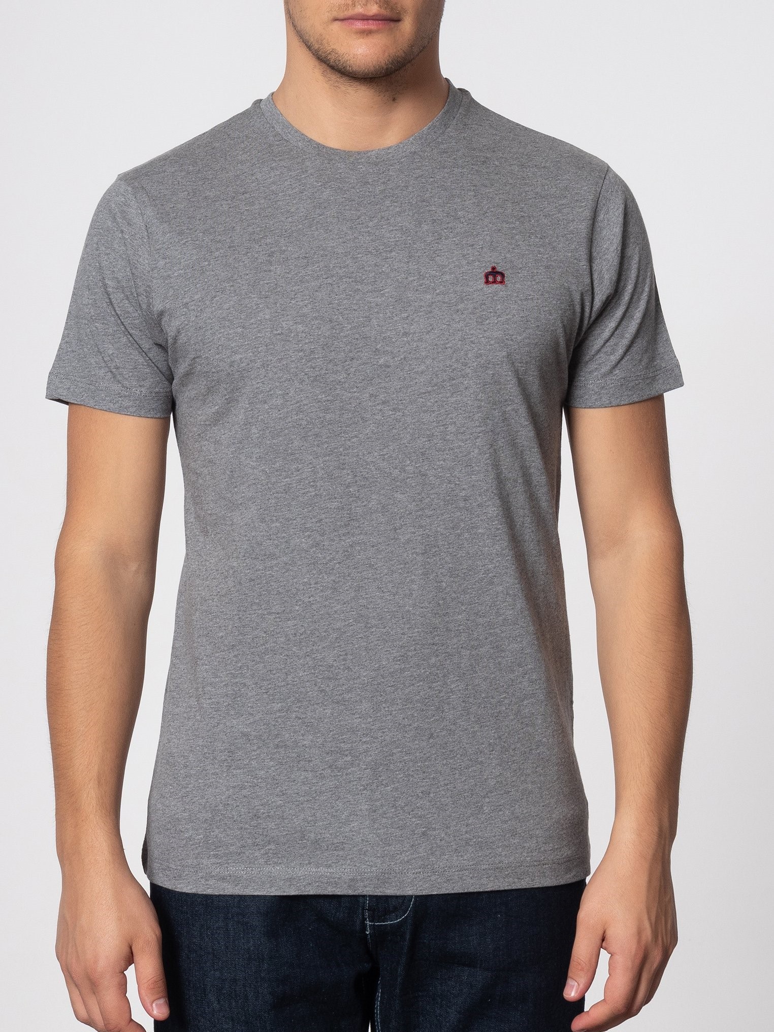 Однотонная мужская футболка Merc Keyport с вышитым на груди контрастным логотипом Корона, серая, купить на официальном сайте 