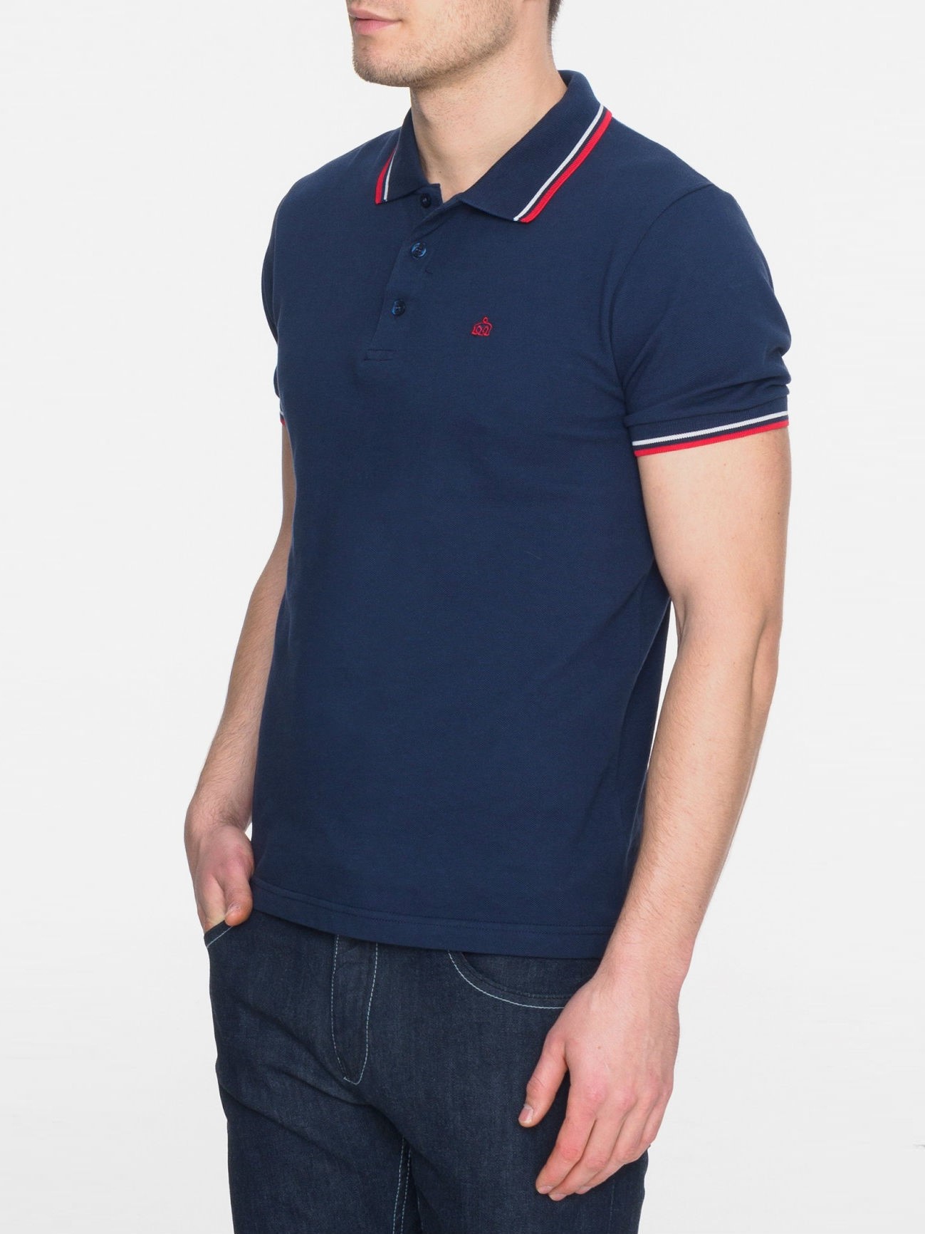 Рубашка Поло Merc Card, navy / red (синяя с красно-белой окантовкой), классическая, хлопковая (пике)