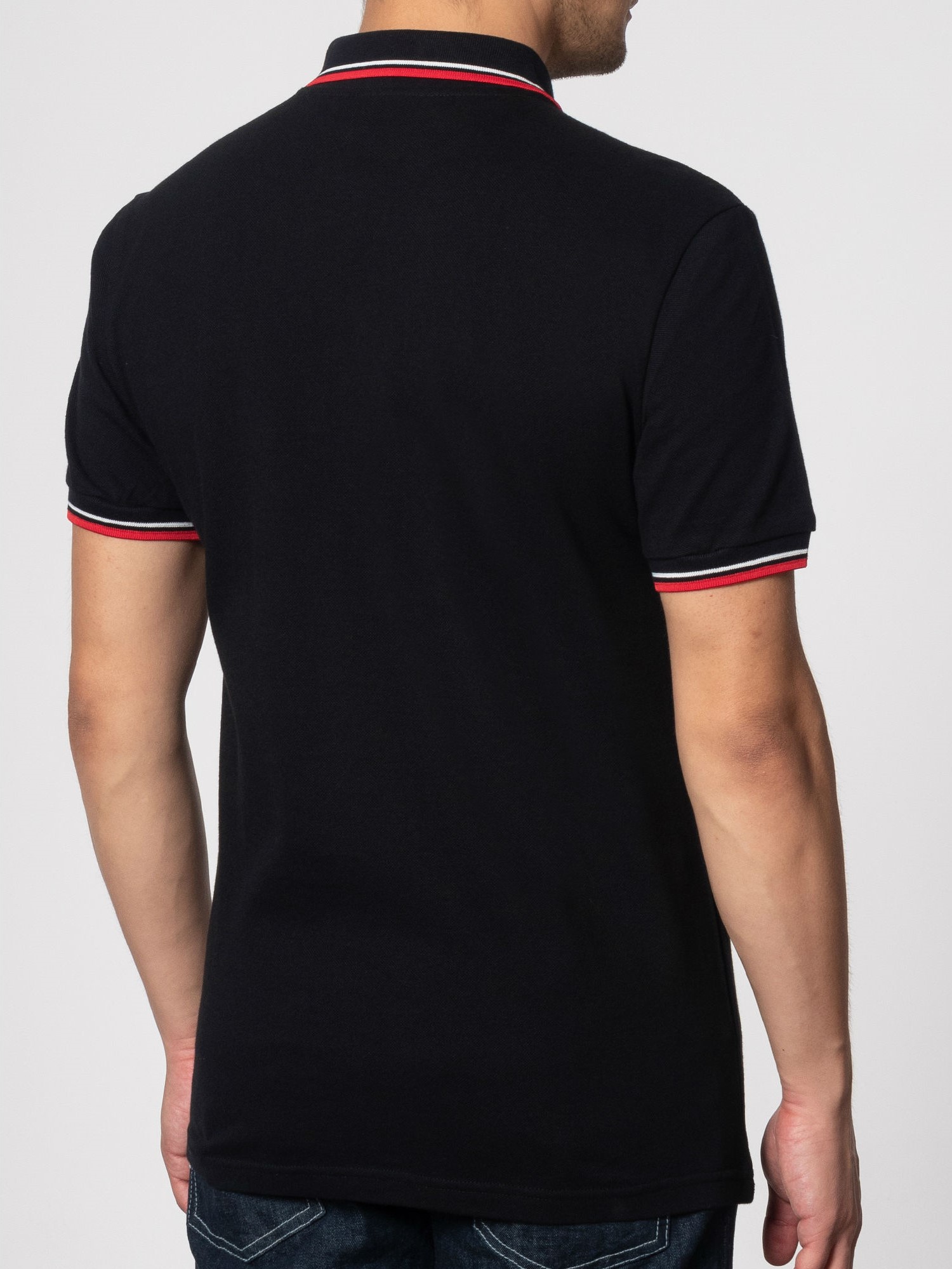 Мужская Рубашка Поло Card, хлопковая (пике), черная с красно-белой окантовкой (black) — купить в фирменном интернет магазине Merc