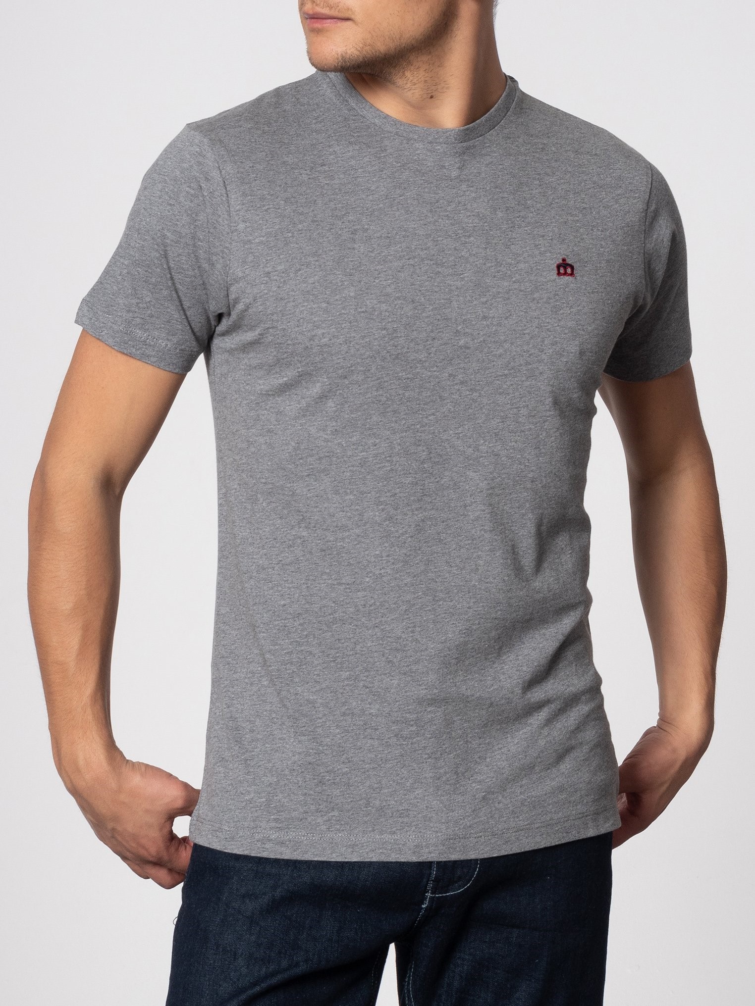 Однотонная мужская футболка Merc Keyport с вышитым на груди контрастным логотипом Корона, серая, купить на официальном сайте 