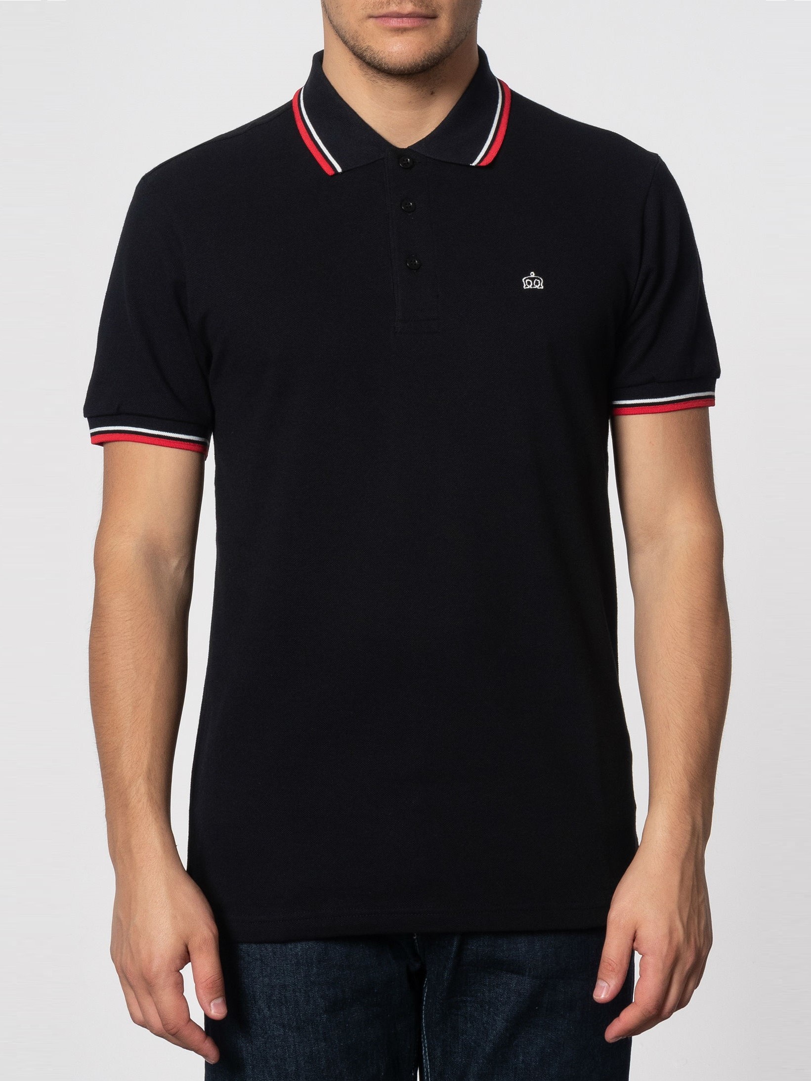 Мужская Рубашка Поло Card, хлопковая (пике), черная с красно-белой окантовкой (black) — купить в фирменном интернет магазине Merc