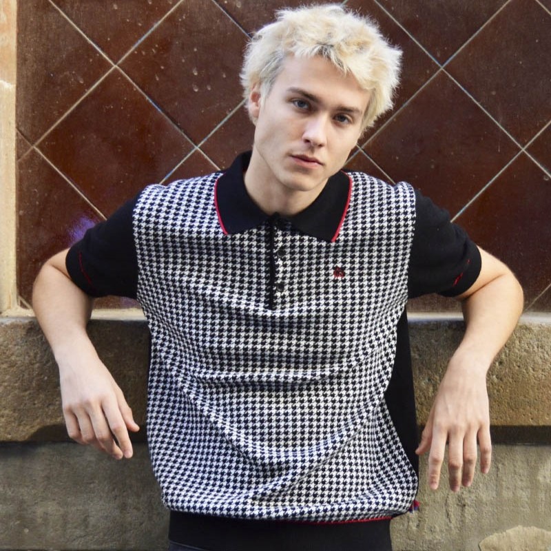 Cavendish Dogtooth Knit Polo in black