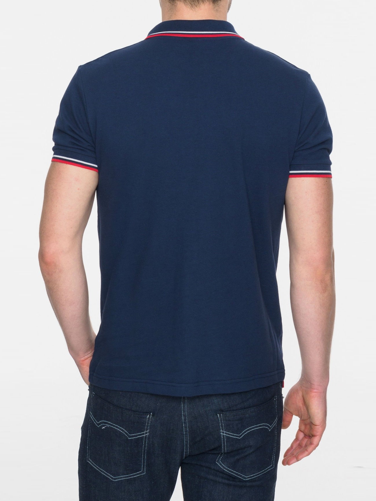 Рубашка Поло Merc Card, navy / red (синяя с красно-белой окантовкой), классическая, хлопковая (пике)