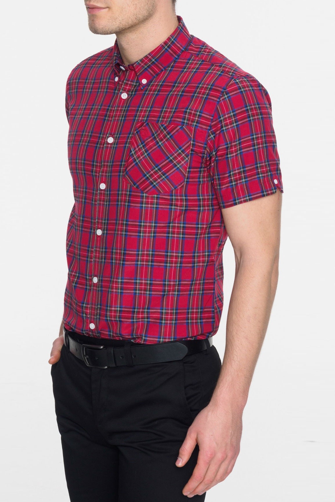 Рубашка в клетку шотландку Merc Mack, stewart red (красная), с коротким рукавом