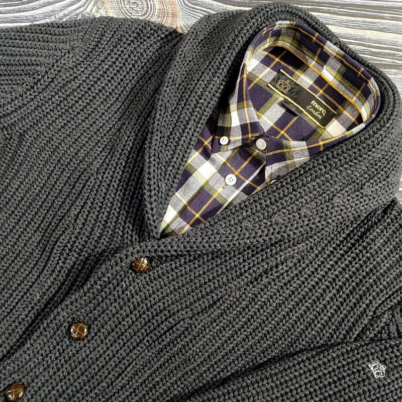 Tampere Cardigan Marl Charcoal X Portman Check Shirt