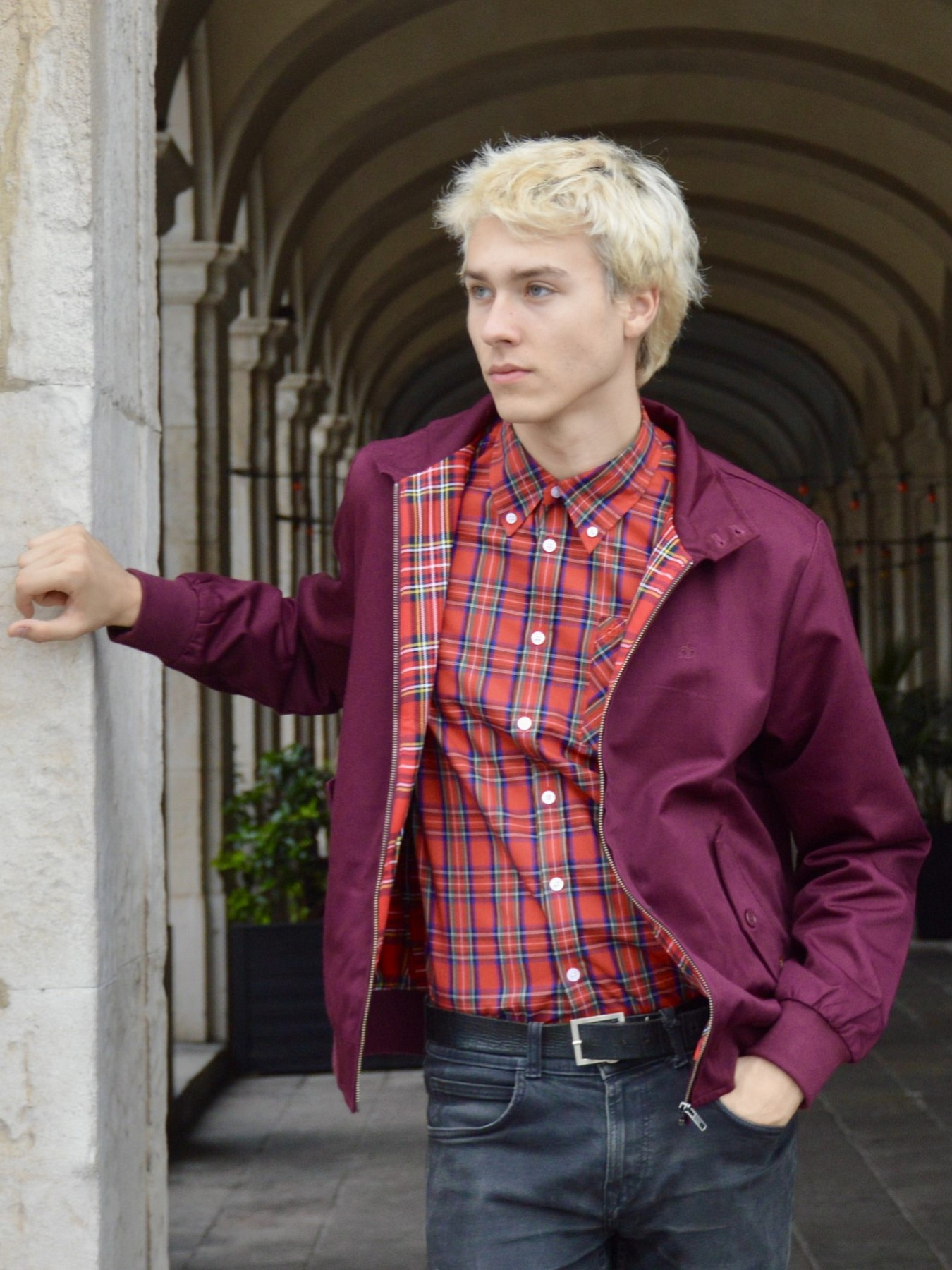 Harrington Jacket Wine & Mack Tartan Shirt Red