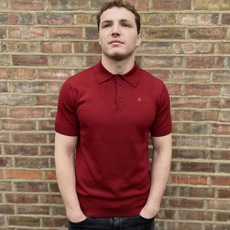 Archie Mercerised Cotton Knit Polo burgundy